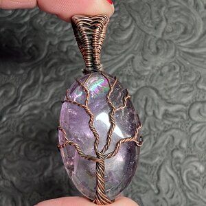 Amethyst Tree of Life Wire Wrapped Pendant Stone Crystal Jewelry